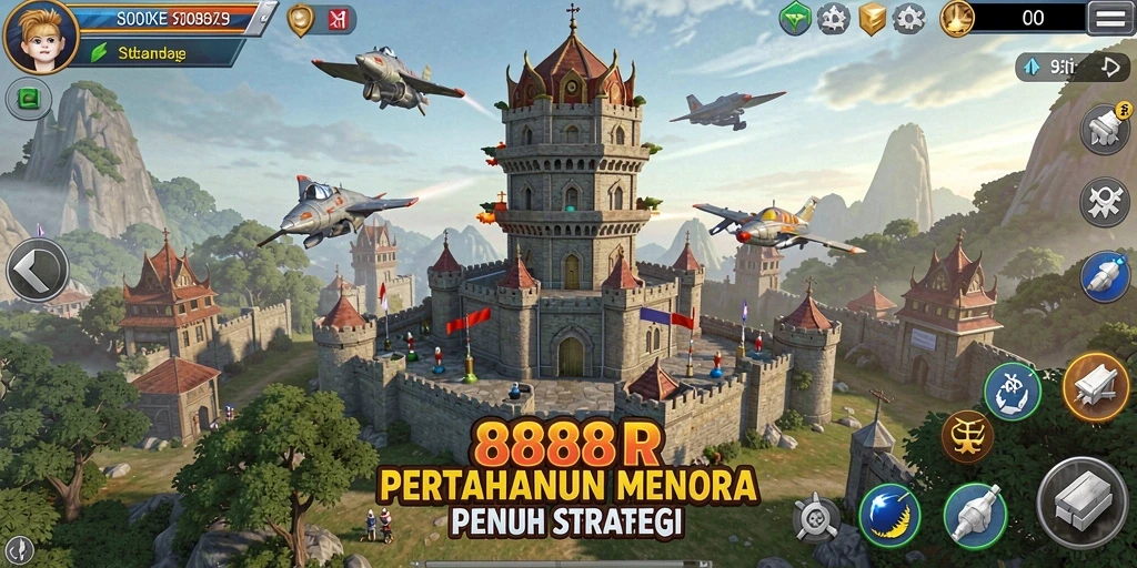 Tampilan gameplay menarik dari 888R dalam genre Tower Defense.