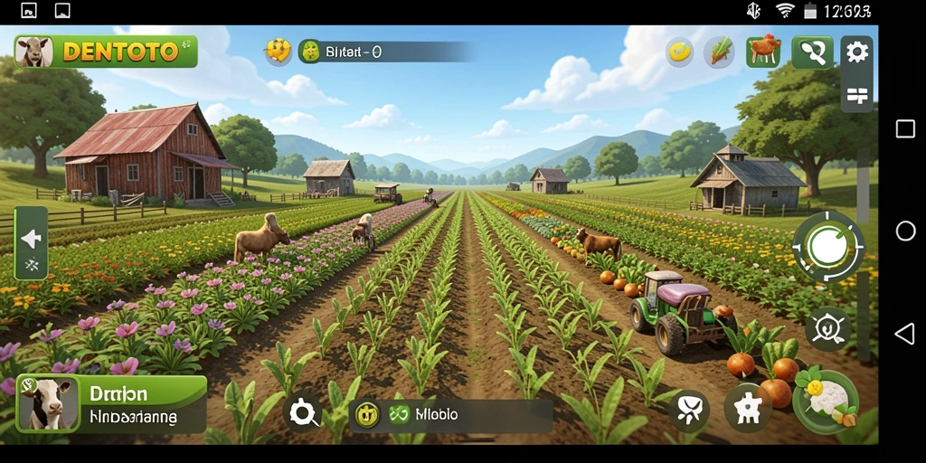 Screenshot gameplay DENTOTO dengan aktivitas bertani yang menawan.
