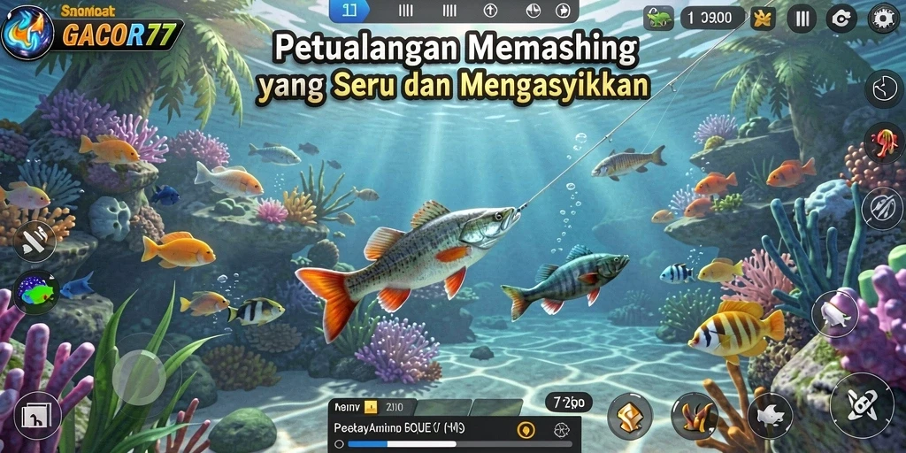 Screenshot gameplay GACOR77 yang menunjukkan aksi memancing yang mendebarkan.
