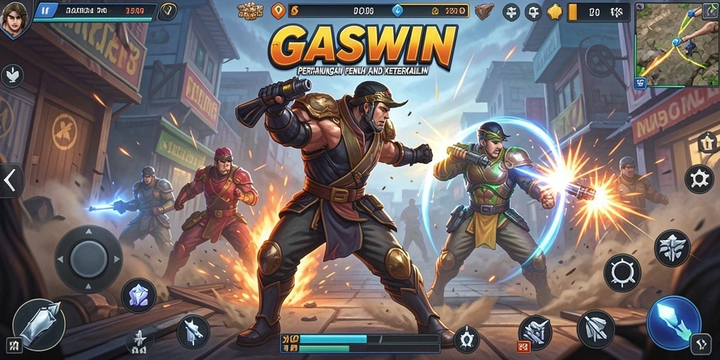 Tampilan intens dari gameplay GASWIN dalam pertarungan memukau.