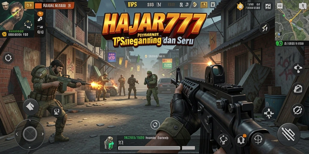 Tampilkan aksi seru dari gameplay HAJAR777 dalam pertempuran TPS.