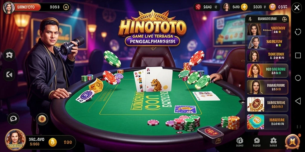 Gameplay HINOTOTO menampilkan dealer langsung dan suasana kasino yang nyata.