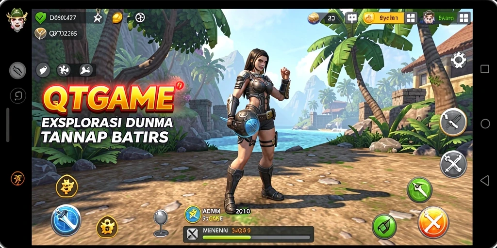 Tampilan gameplay QTGAME yang menyajikan eksplorasi dunia yang luas.