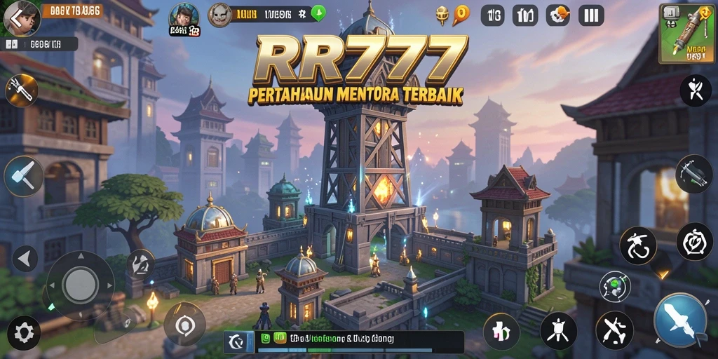 Screenshot gameplay RR777 menampilkan menara yang siap melawan berbagai musuh.
