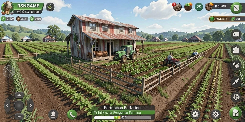 Gameplay RSNGAME yang seru dengan pertanian yang menarik.