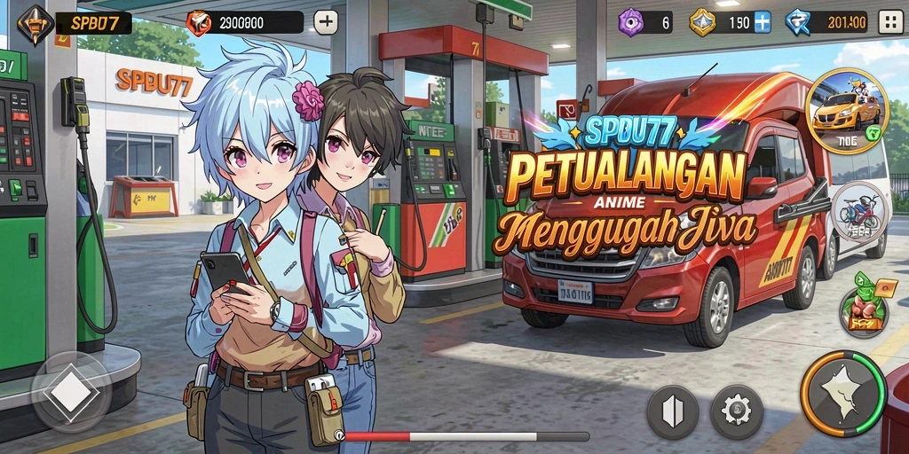 Tampilan gameplay yang dinamis dan penuh aksi dalam SPBU77.