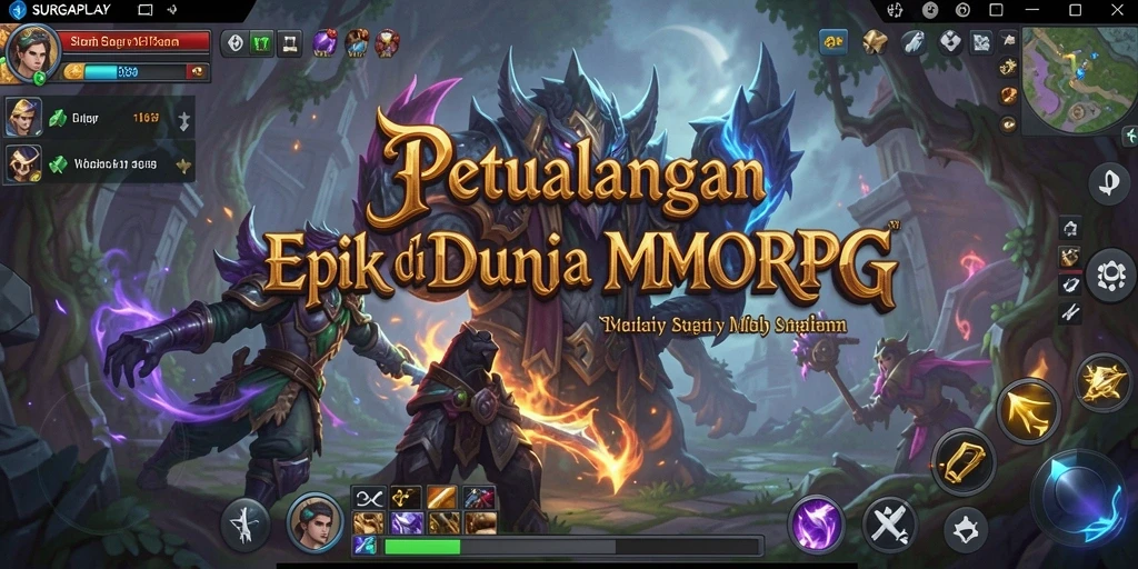 Tampilan screenshot SURGAPLAY menampilkan aksi pertempuran yang intens di dunia MMORPG.